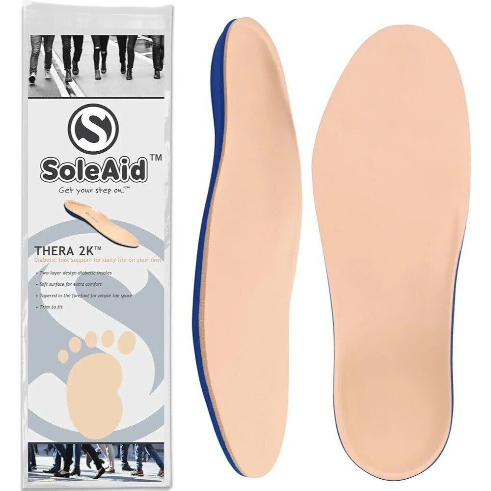 SoleAid Thera2K 2-Layer Diabetic Insoles - Light Weight Women's 11-12 Men's 9-10